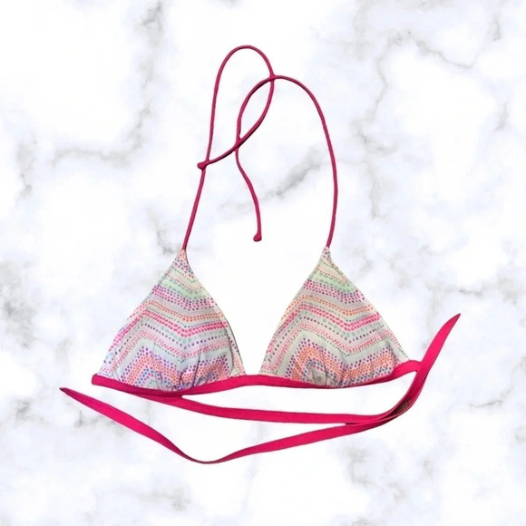 Victorias Secret PINK Multicolor Dot Design Triangle Bikini Top Size Medium - Picture 1 of 5